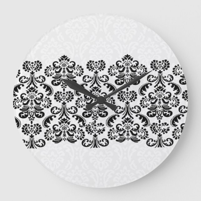 Grande Horloge Ronde Dentelle noir blanc argenté Damas G203 (Recto)