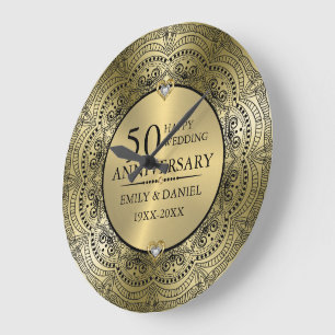 Grande Horloge Ronde Dentelle noire et or 50e anniversaire de mariage