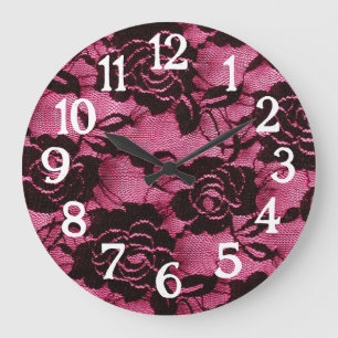 Grande Horloge Ronde Dentelle rose noire Goth