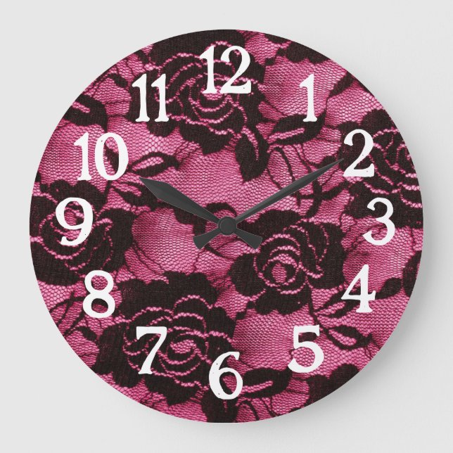 Grande Horloge Ronde Dentelle rose noire Goth (Recto)