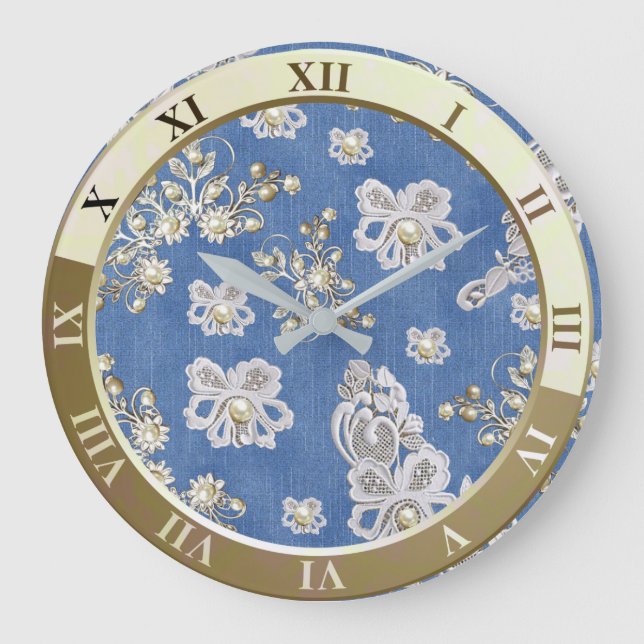 Grande Horloge Ronde Dentelles et perles texturées Denim (Recto)