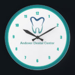Grande Horloge Ronde Dentist Office Custom Waiting Room Clocks<br><div class="desc">Customize this business office Dentist theme wall decor clock created with a modern Dentist office tooth logo you can leave in place or replace and text you can edit with the name of the dental professional,  name of your dentistry industry service,  or a slogan. Designed on high quality acrylic.</div>