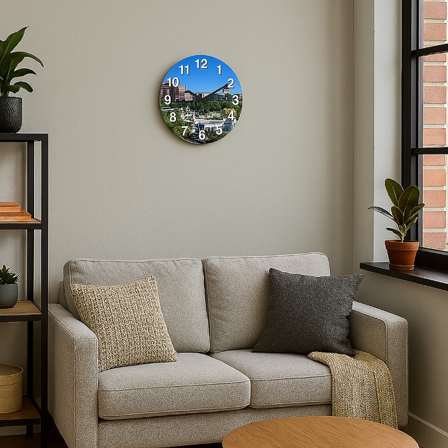 Grande Horloge Ronde Denver Downtown Capitol Building Civic Park (A clock featuring a view of downtown Denver, Colorado with numbers)