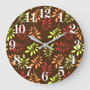 Grande Horloge Ronde Des feuilles d'automne colorées dans des tons cha
