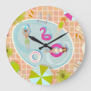 Grande Horloge Ronde Des filles et des garçons du bikini jouant au jeu 
