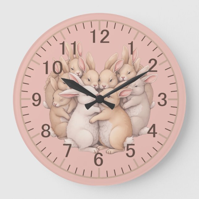 Grande Horloge Ronde Des lapins adorables dans un Pastel cosy Hug Illus (Recto)