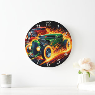 Grande Horloge Ronde Des tiges chaudes vintages traversent les flammes