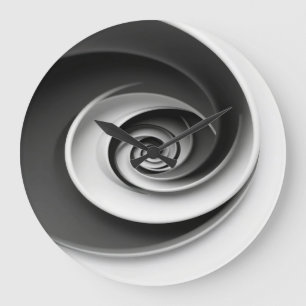 Grande Horloge Ronde Design abstrait élégant en spirale noir et blanc, 