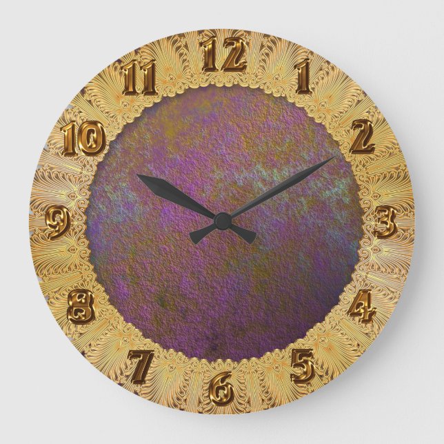 Grande Horloge Ronde Design abstrait or et violet (Recto)
