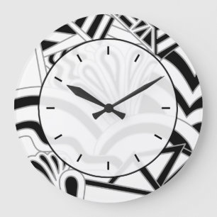 Grande Horloge Ronde Design Art Déco Monochrome.