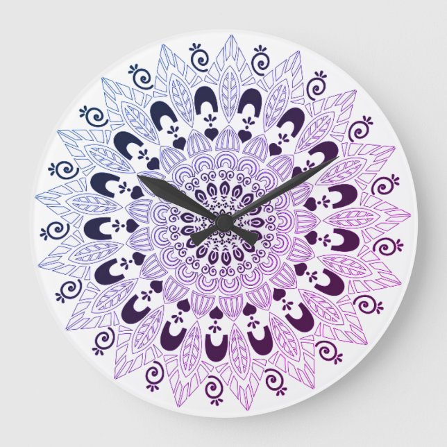 Grande Horloge Ronde Design chic bleu mandala violet (Recto)