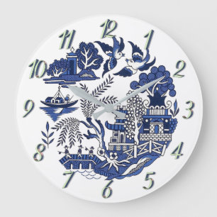Grande Horloge Ronde Design classique de saule bleu