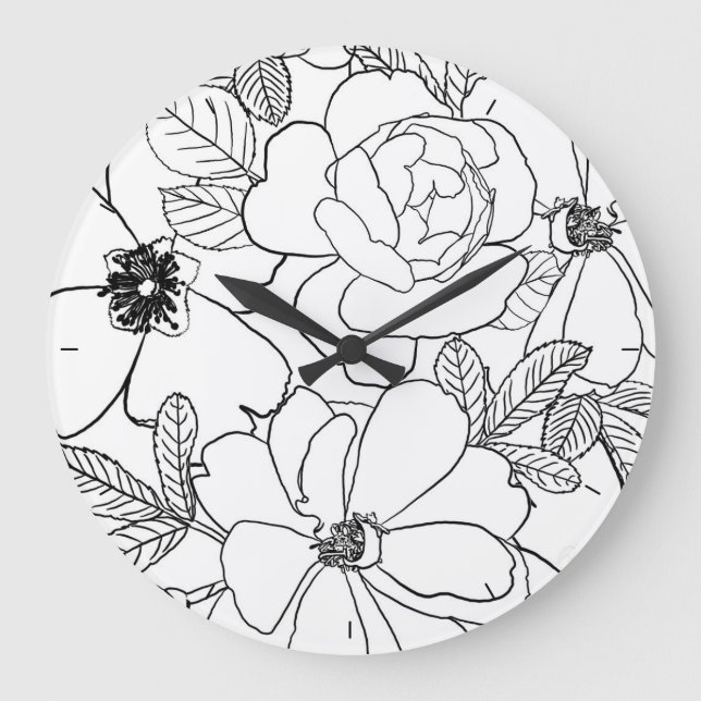 Grande Horloge Ronde Design de dessin élégant Rose Floral Line (Recto)
