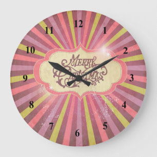 Grande Horloge Ronde Design de Noël vintage rose, vert et pourpre