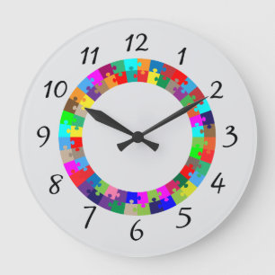 Grande Horloge Ronde Design de puzzle coloré