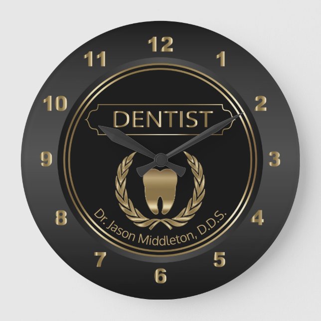 Grande Horloge Ronde Design dentaire noir et or (Recto)