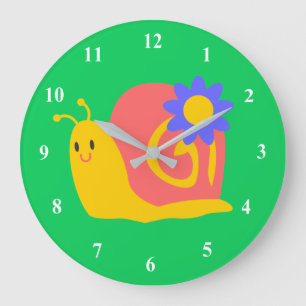 Grande Horloge Ronde Design d'escargot pour enfants coloré