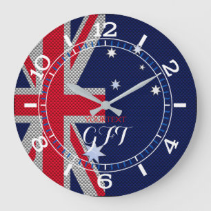 Grande Horloge Ronde Design Drapeau Australien Personnalisé Carbon Chro