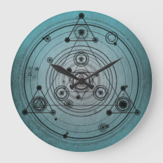 Grande Horloge Ronde Design en relief bleu avec symbole de géométrie sa