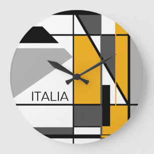 Grande Horloge Ronde Design géométrique "Italia" Gold Black Gris Blanc