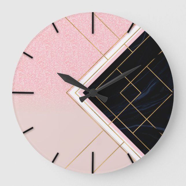 Grande Horloge Ronde Design géométrique moderne Grilles d'or rose (Recto)