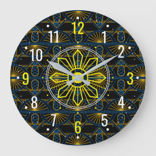 Grande Horloge Ronde Design Gold Art Déco inhabituel - Géométrique noir