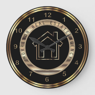 Grande Horloge Ronde Design immobilier en or et noir