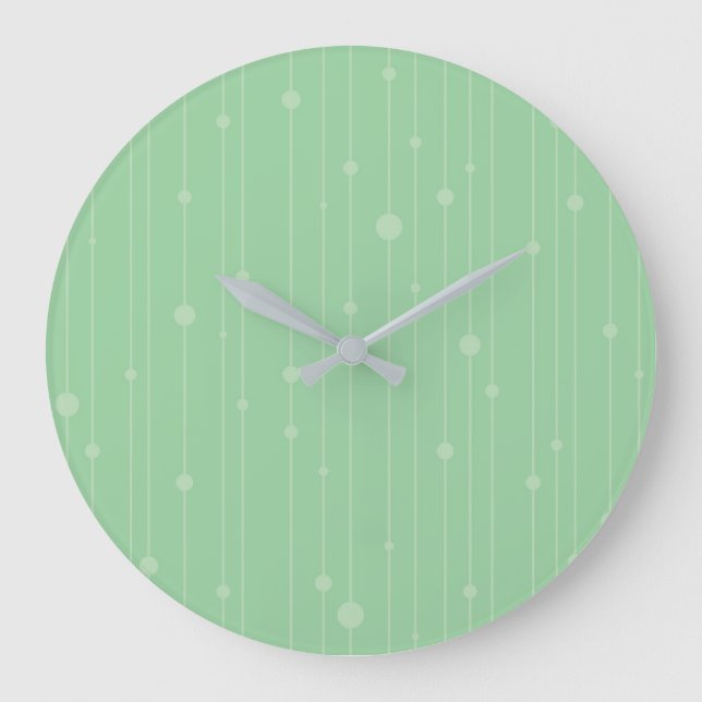 Grande Horloge Ronde Design moderne de rayures et de points vert menthe (Recto)