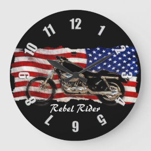 Grande Horloge Ronde Design moto et drapeau américain