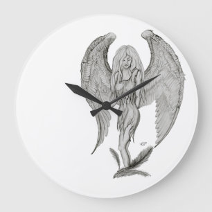 Grande Horloge Ronde Design noir et blanc Angel