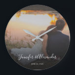 Grande Horloge Ronde Design your own personal photo wedding<br><div class="desc">Create your own personal photo wedding wall clock.
Add your own most beautiful wedding photo,  add your names and wedding date.
Le personnel est toxique.</div>