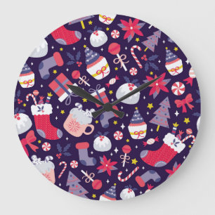 Grande Horloge Ronde desserts de Noël, motif étoilé vintage.