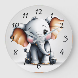 Grande Horloge Ronde Dessin animé d'éléphant