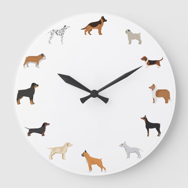 Grande Horloge Ronde Dessin animé Dog Breeds (Recto)
