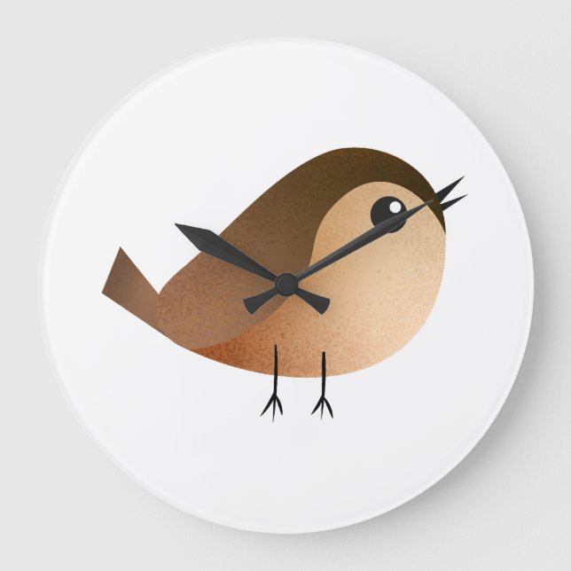 Grande Horloge Ronde Dessin Animé d'Oiseau Moineau (Recto)