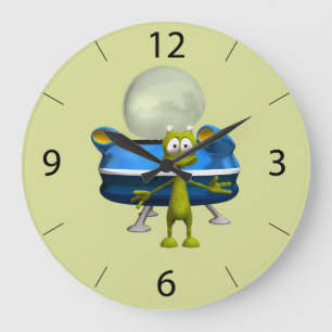 Grande Horloge Ronde Dessin animé d'OVNI d'aliens sympathiques et migno