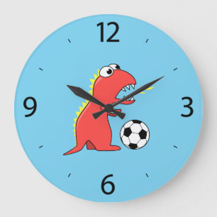 Grande Horloge Ronde Dessin animé drôle de dinosaure foot enfants