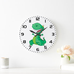 Grande Horloge Ronde Dessin animé drôle de dinosaure T-Rex rugissant
