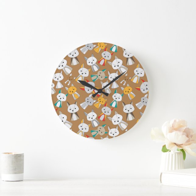 Grande Horloge Ronde Dessin coloré Fox (Maison)