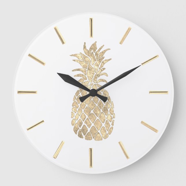 Grande Horloge Ronde dessin d'ananas à feuille d'or faux (Recto)