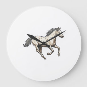 Grande Horloge Ronde Dessin de cheval Appaloosa courant gravé vintage_1