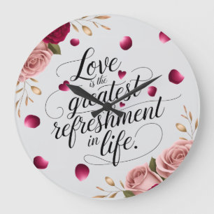 Grande Horloge Ronde Dessin de citation florale Rose élégante