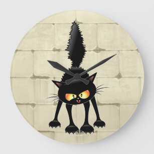 Grande Horloge Ronde Dessin de Funny Fierce Black Cat