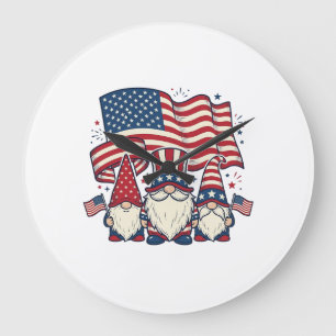 Grande Horloge Ronde Dessin de gravure vintage de drapeau de gnome patr