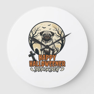 Grande Horloge Ronde Dessin de gravure vintage pour Halloween avec un P
