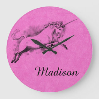 Grande Horloge Ronde dessin de licorne imaginaire histoire d'art mode t