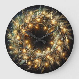 Grande Horloge Ronde Dessin de Passions Dessin de Noël Wreath Jaune