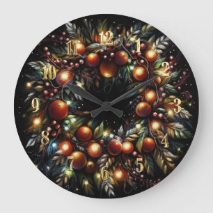 Grande Horloge Ronde Dessin de Pastels Dessin Fruit de couronne de Noël