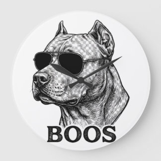 Grande Horloge Ronde Dessin de tatouage à l'encre de Pitbull BOOS avec
