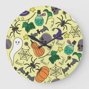 Grande Horloge Ronde Dessin d'Halloween : Motif Vintage vibrant
